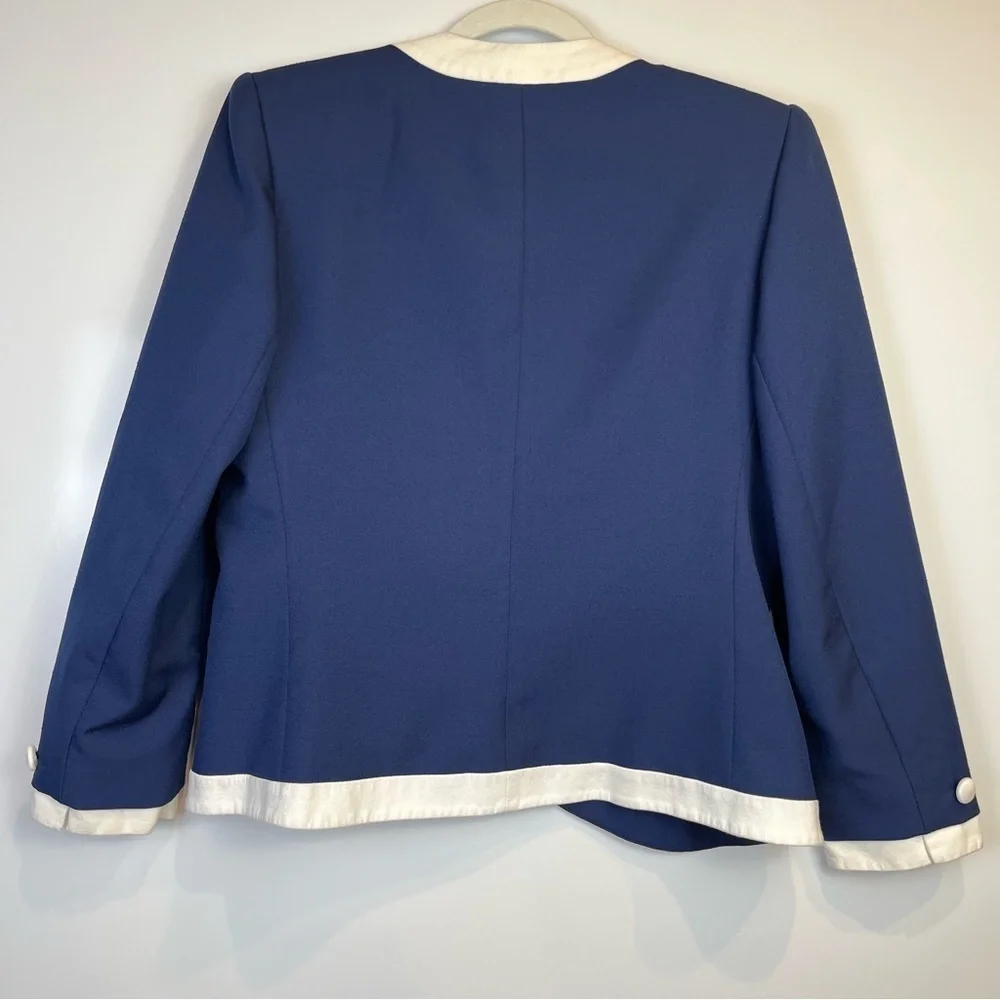 Adolph Schuman Lilli Ann Vintage Elegant Blue White Women's Blazer Skirt Suit
